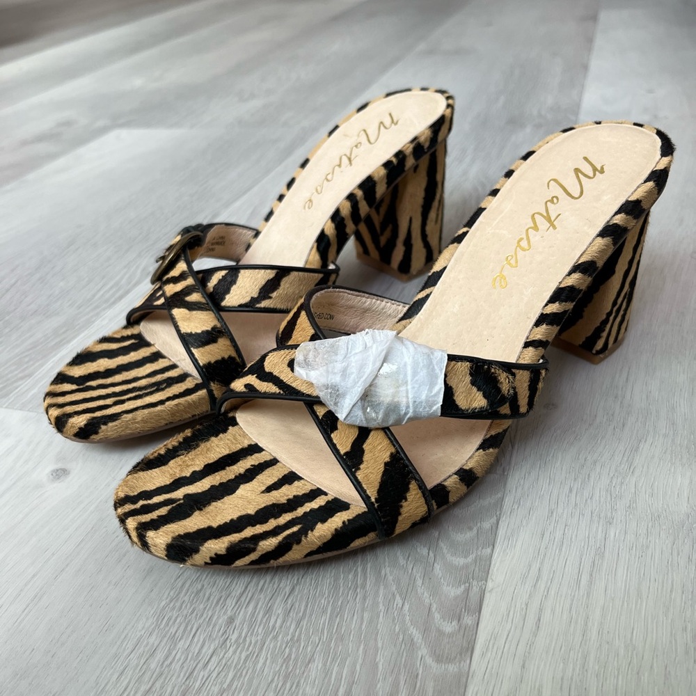 MATISSE SO LONG TIGER CALF HAIR 100% GENUINE UPPER LEATHER MULE SANDALS 8